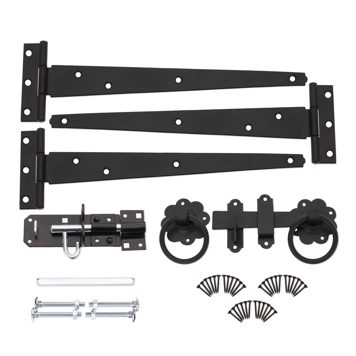 10" 250mm Plain Ring Gate Ironmongery Kit Black