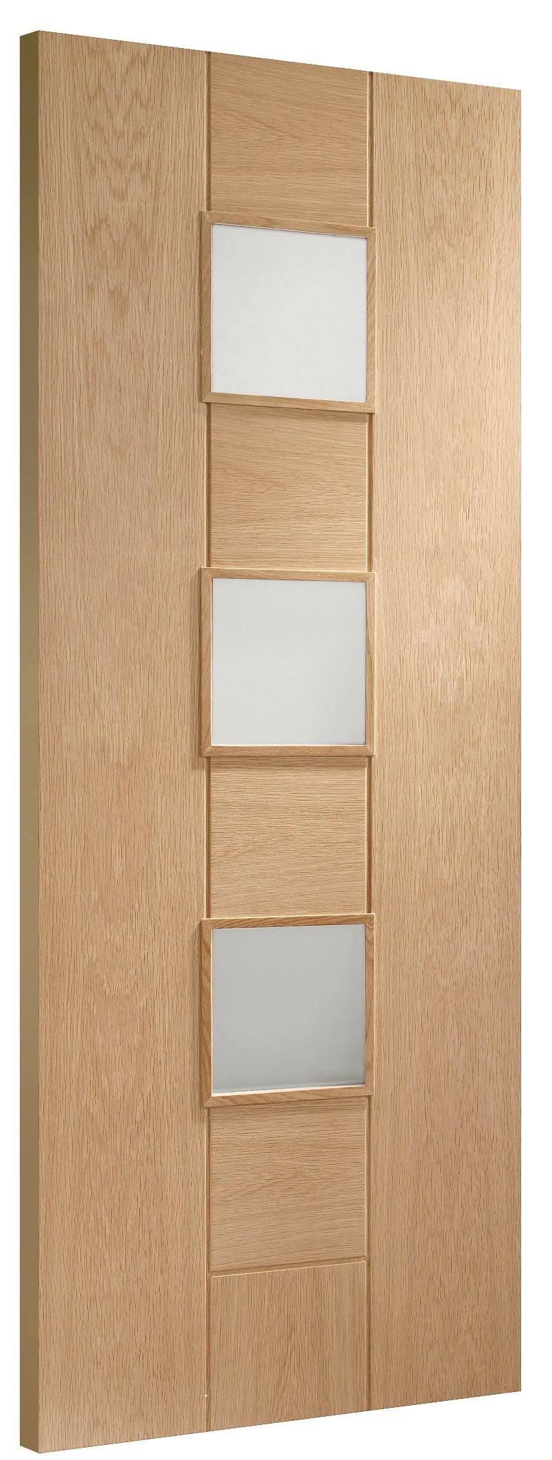 Wooden door with glass panels on a white background