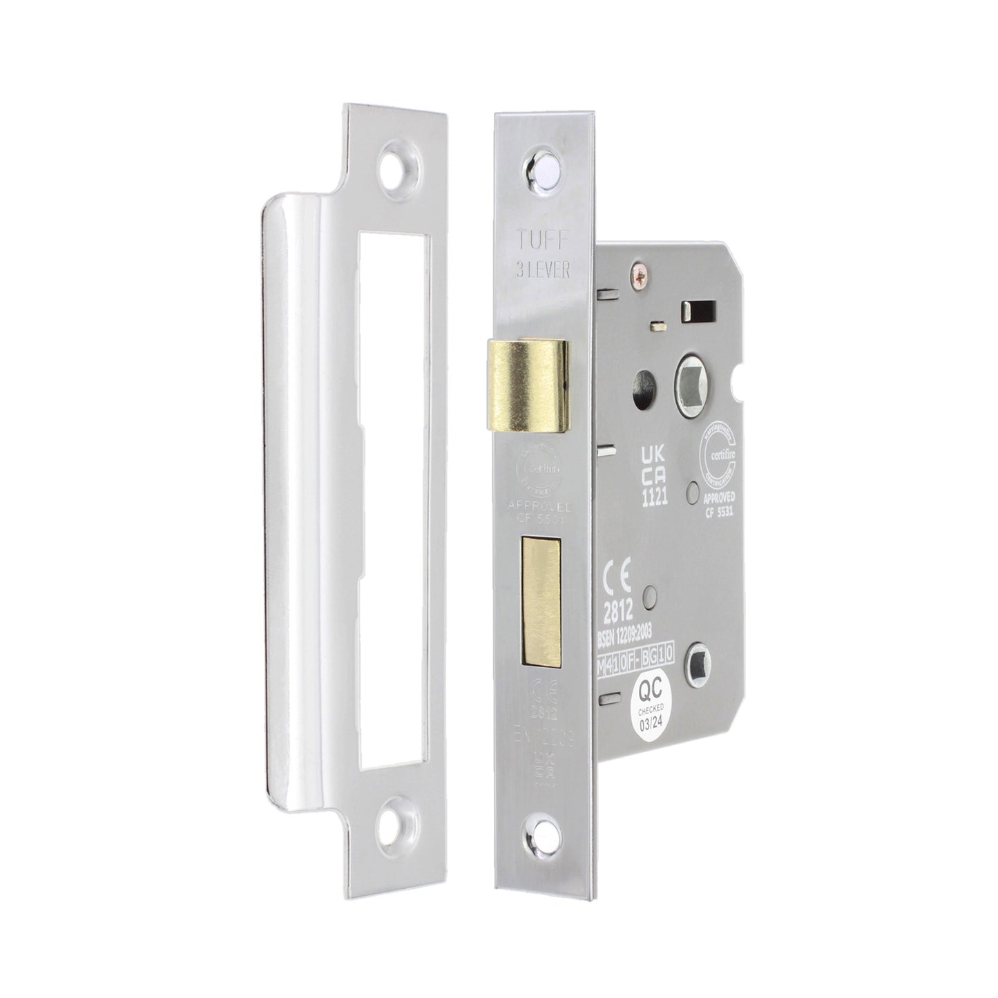 2.5" CE 3 Lever Bathroom Lock FD60 - Polished Chrome