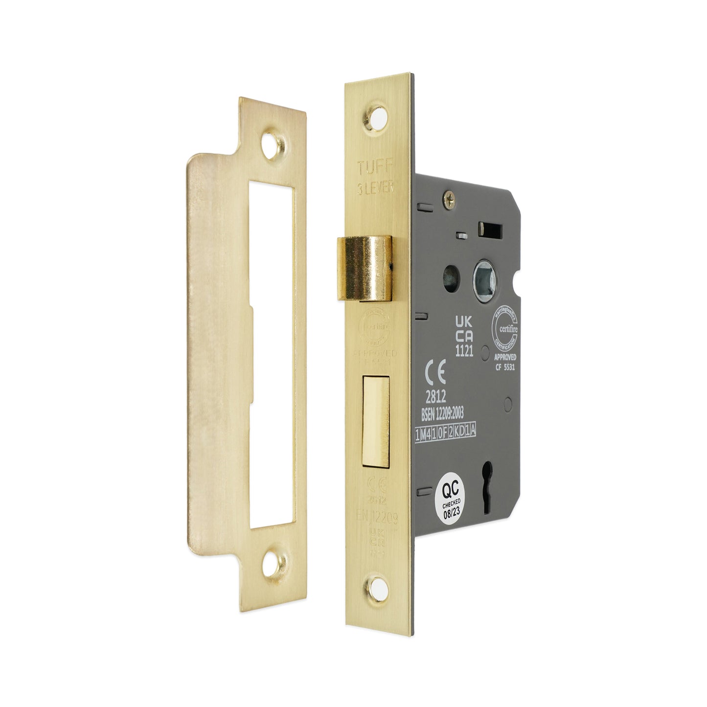 2.5" CE 3 Lever Mortice Sash Lock FD60 - Satin Brass