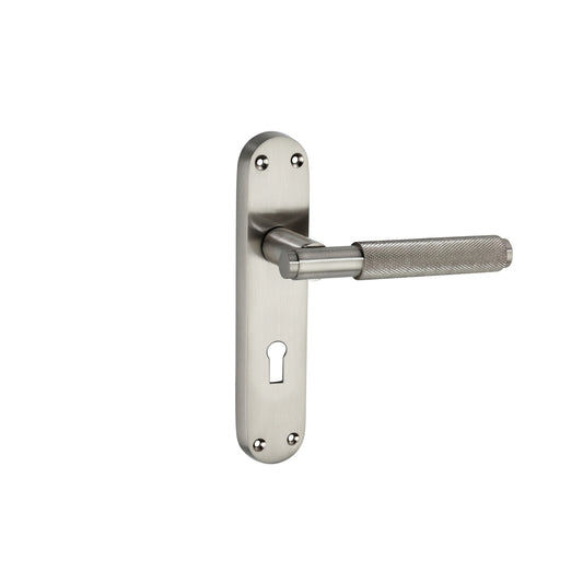 Connaught Knurled Lever on Backplate Lock Satin Nickel