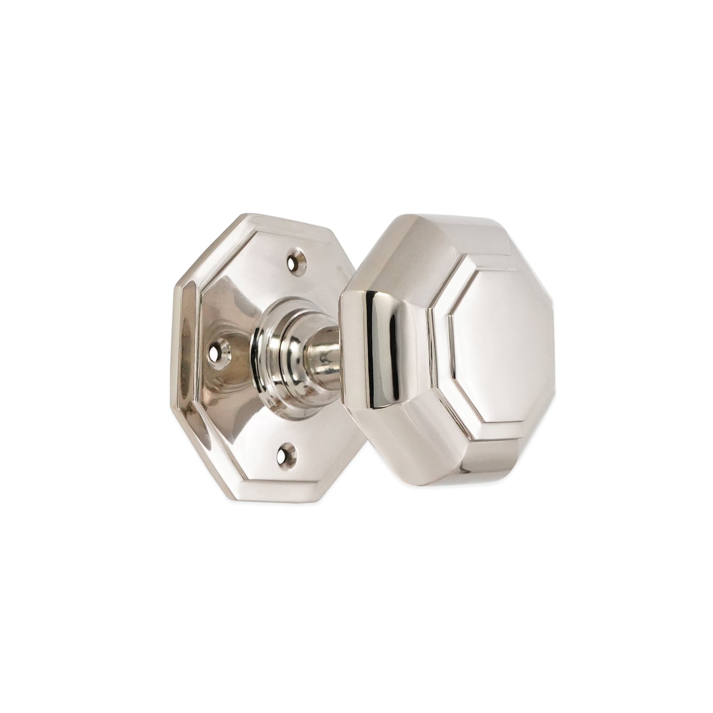 Octagonal Mortice Door Knobs Polished Nickel