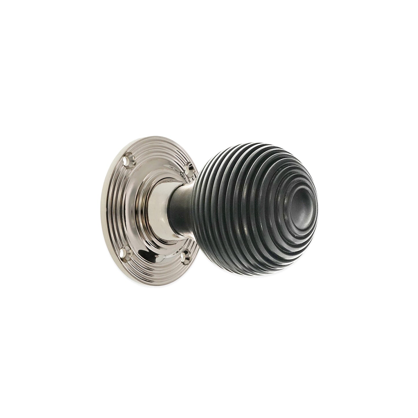 Ebony Beehive Rim/Mortice Door Knob Polished Nickel