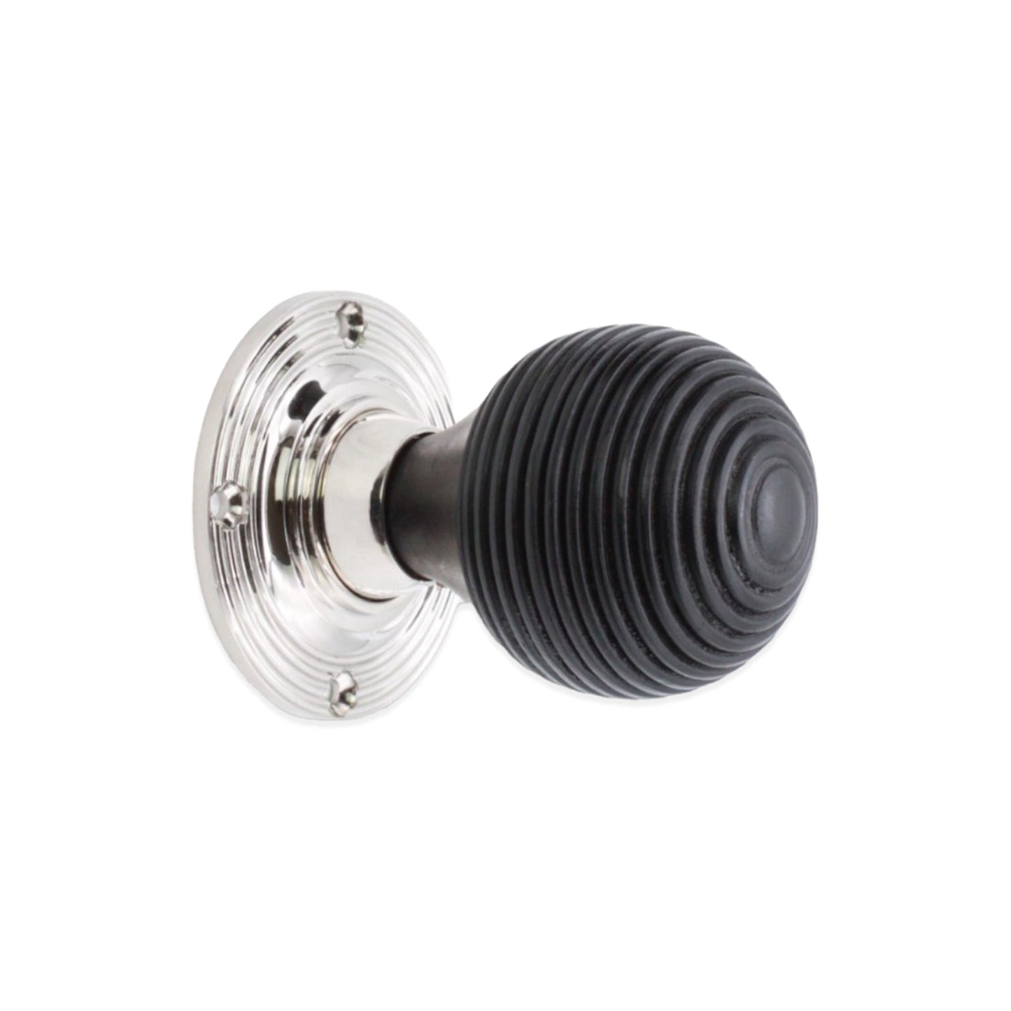 Ebonised Beehive Rim/Mortice Door Knob Polished Nickel