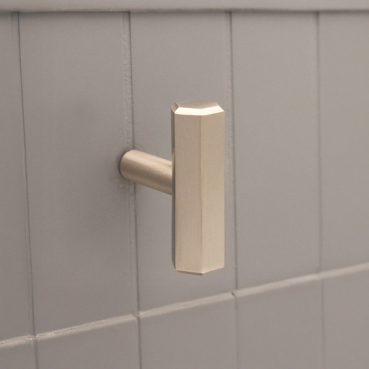 Hexagonal T bar Cupboard Pull Satin Silver