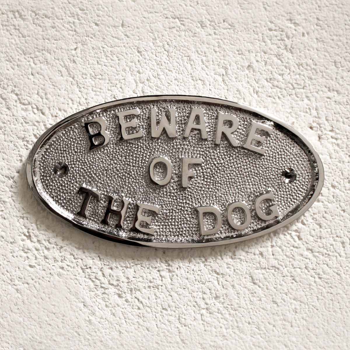 Beware Of The Dog Door Plate Polished Nickel