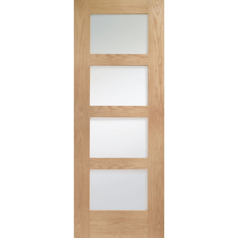 4 Panel Door Internal Oak Pre-Finished Shaker with Obscure Glass