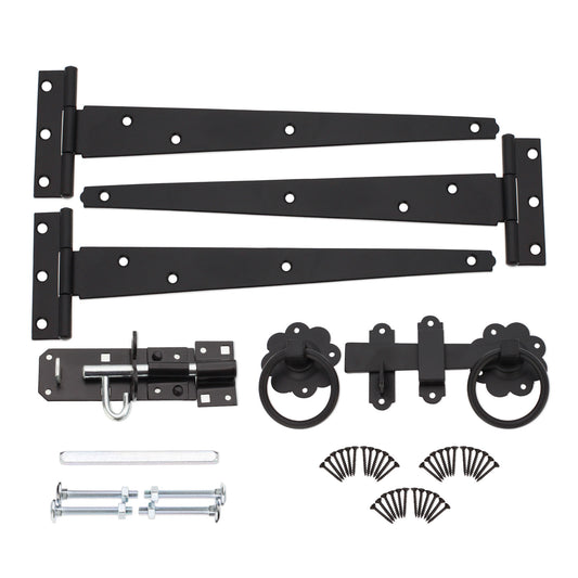 10" 250mm Plain Ring Gate Ironmongery Kit Black