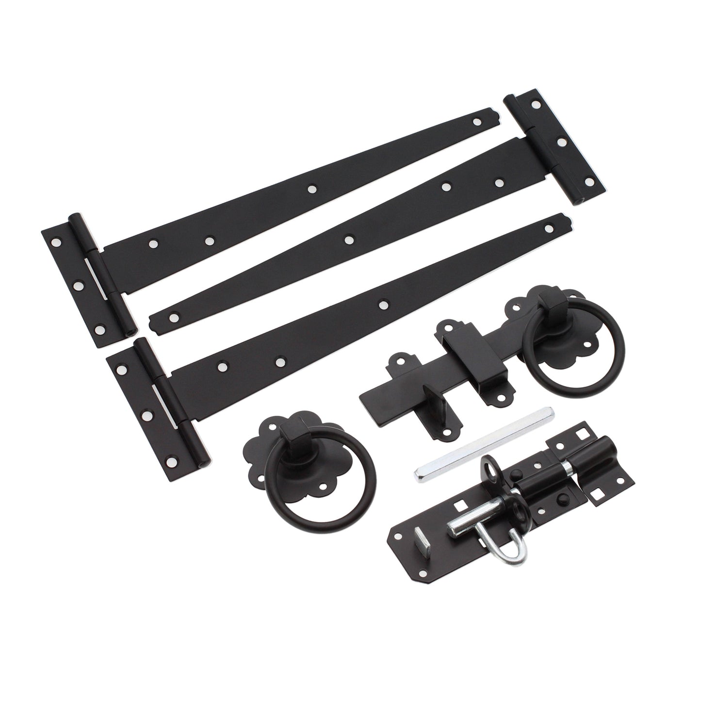 10" 250mm Plain Ring Gate Ironmongery Kit Black