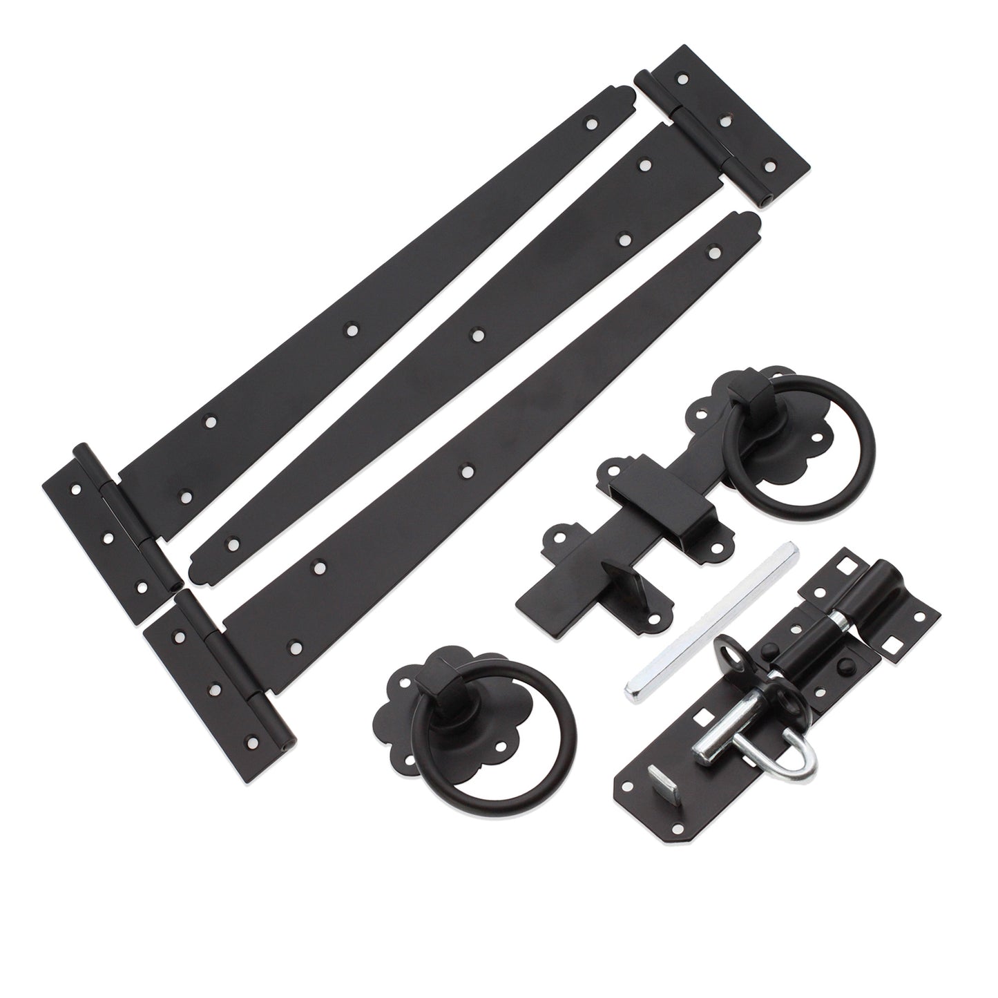 12" 300mm Plain Ring Gate Ironmongery Kit Black