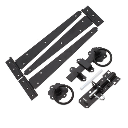 12" 300mm Plain Ring Gate Ironmongery Kit Black
