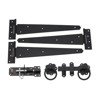 14" 350mm Plain Ring Gate Ironmongery Kit Black