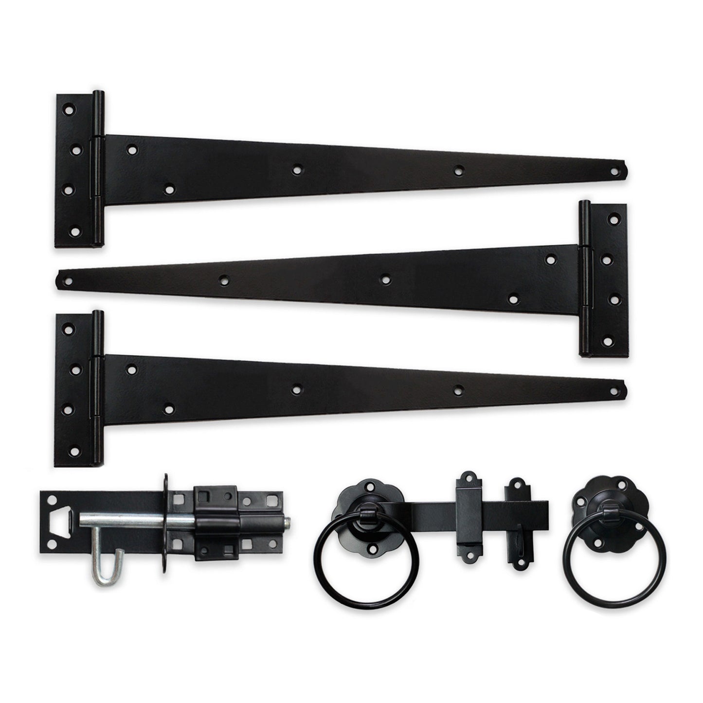 18" 450mm Plain Ring Gate Ironmongery Kit Black