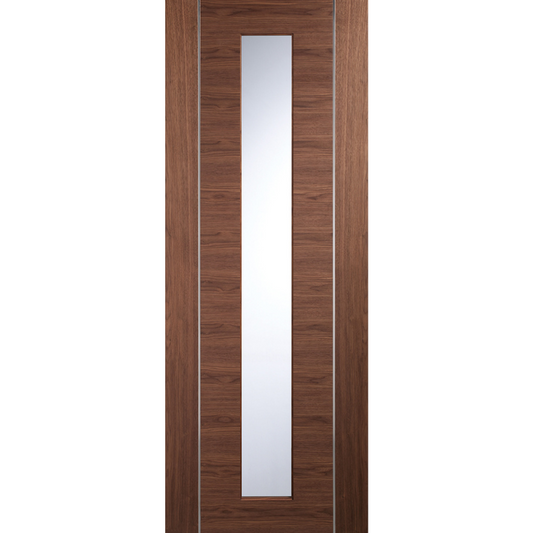 Forli Internal Walnut Door Pre-Finished with Clear Glass