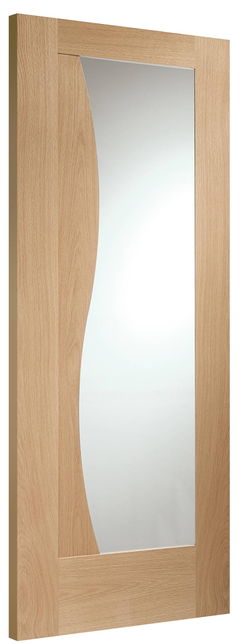 Wooden door with a glass panel on a white background