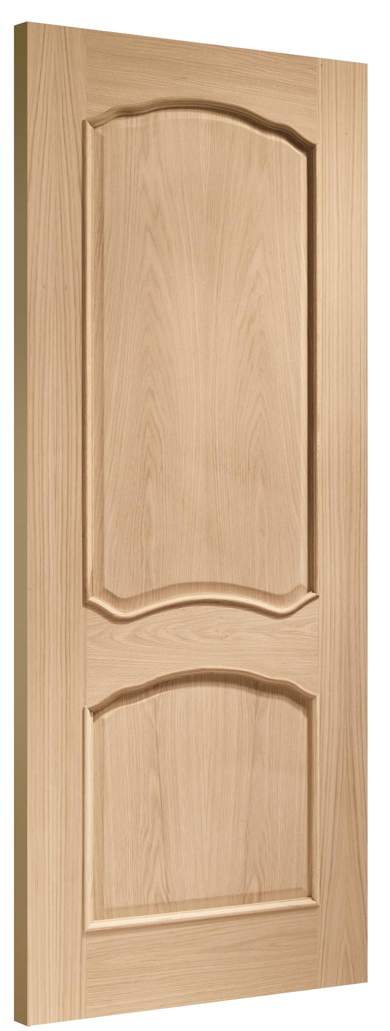Wooden door with two arched panels on a white background