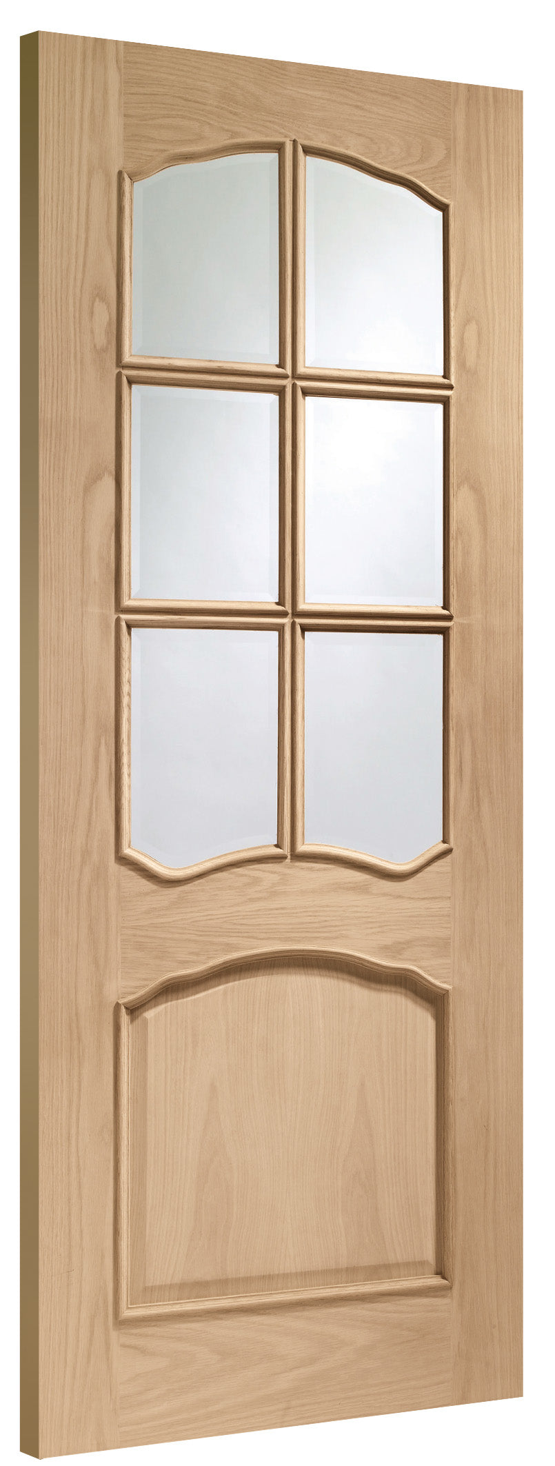 Riviera Internal Oak Door with Clear Bevelled Glass and Raised Mouldings