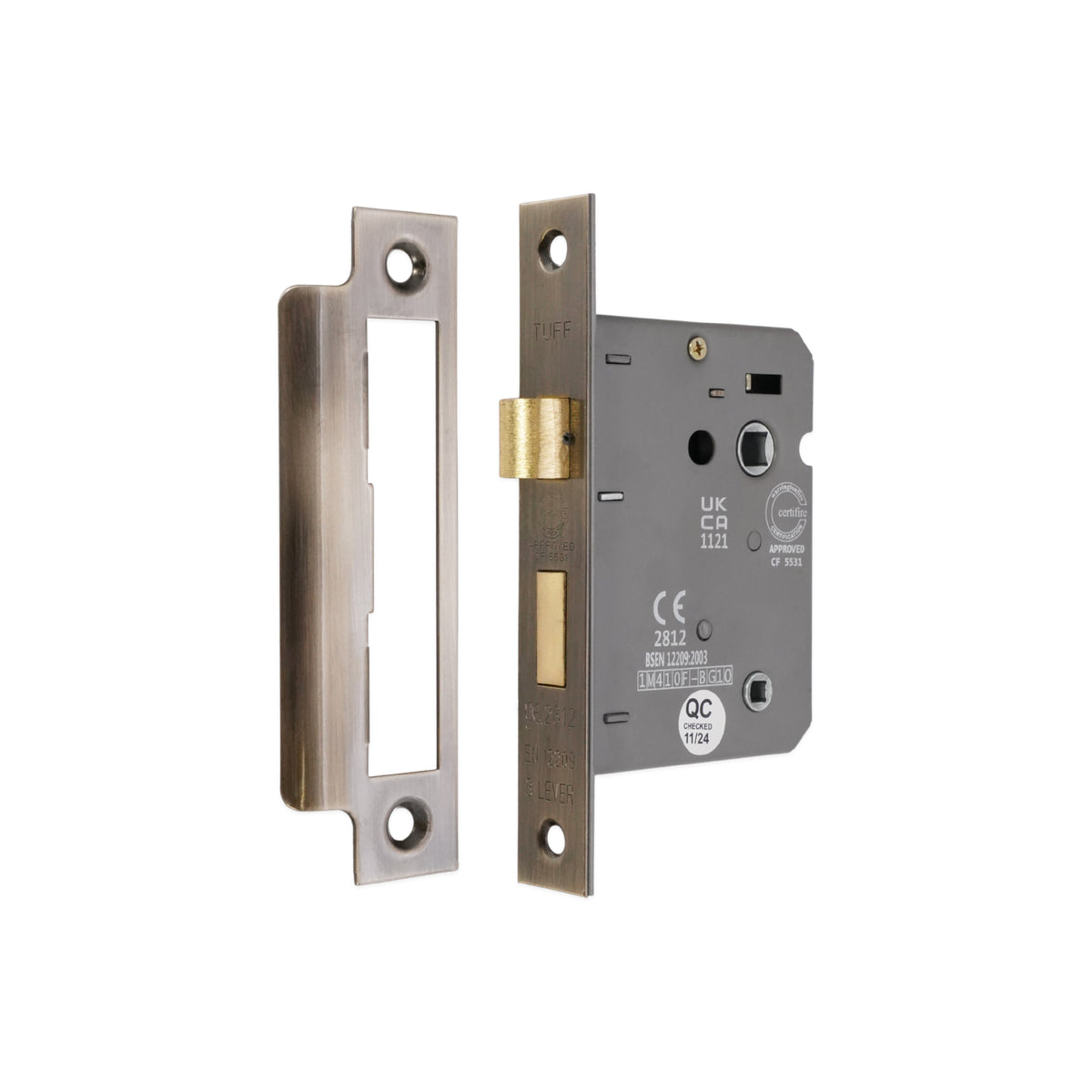 3" CE 3 Lever Bathroom Lock FD60 - Aged Brass