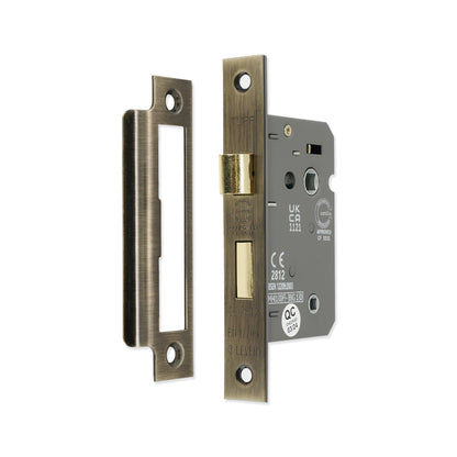 3" CE 3 Lever Bathroom Lock FD60 - Antique Brass