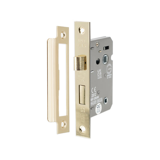 3" CE 3 Lever Bathroom Lock FD60 - Electro Brass