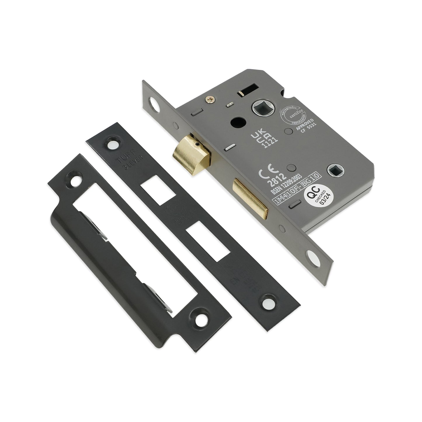 3" CE 3 Lever Bathroom Lock FD60 - Gunmetal Grey