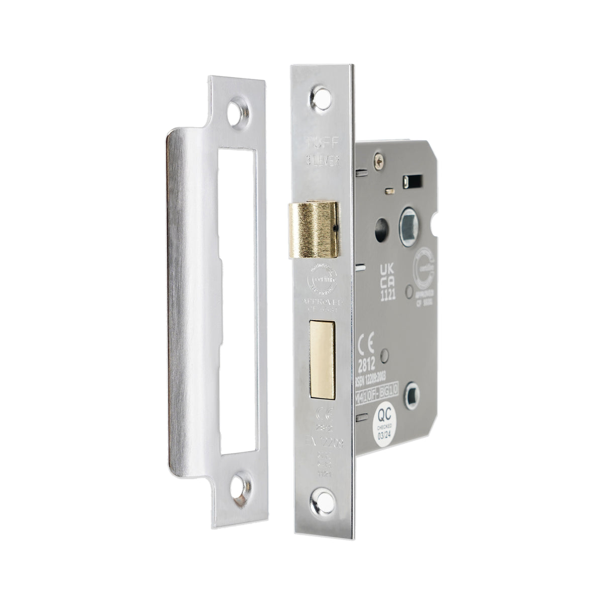 3" CE 3 Lever Bathroom Lock FD60 - Satin Chrome
