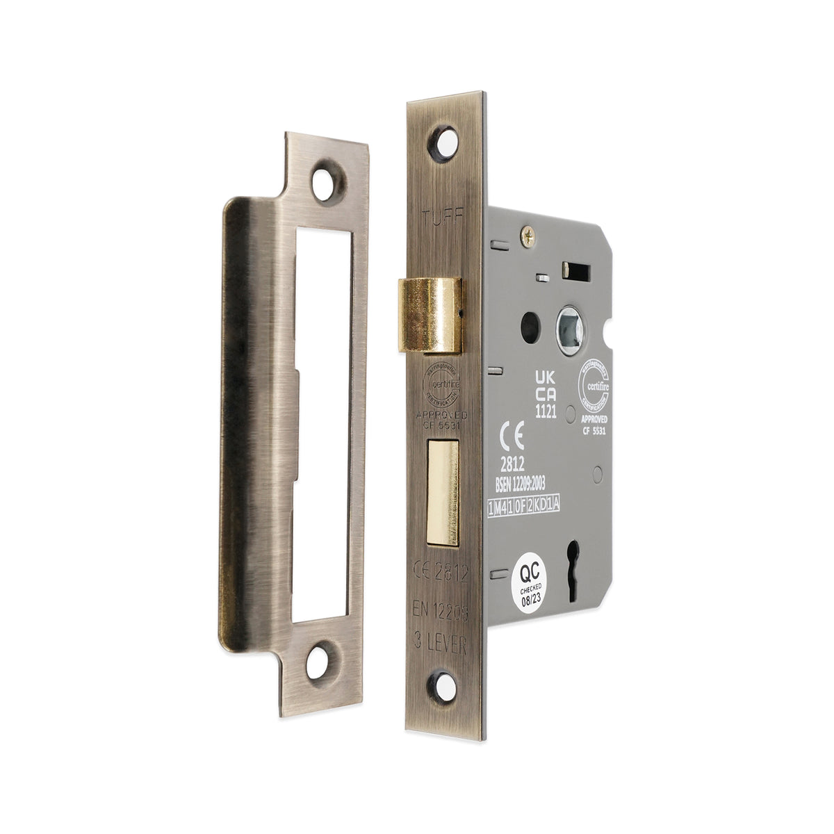2.5" CE 3 Lever Mortice Sash Lock FD60 - Antique Brass