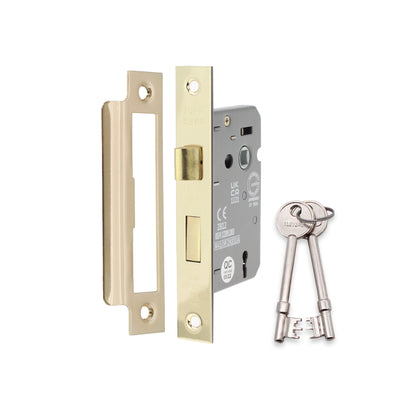 2.5" CE 3 Lever Mortice Sash Lock FD60 - Electro Brass