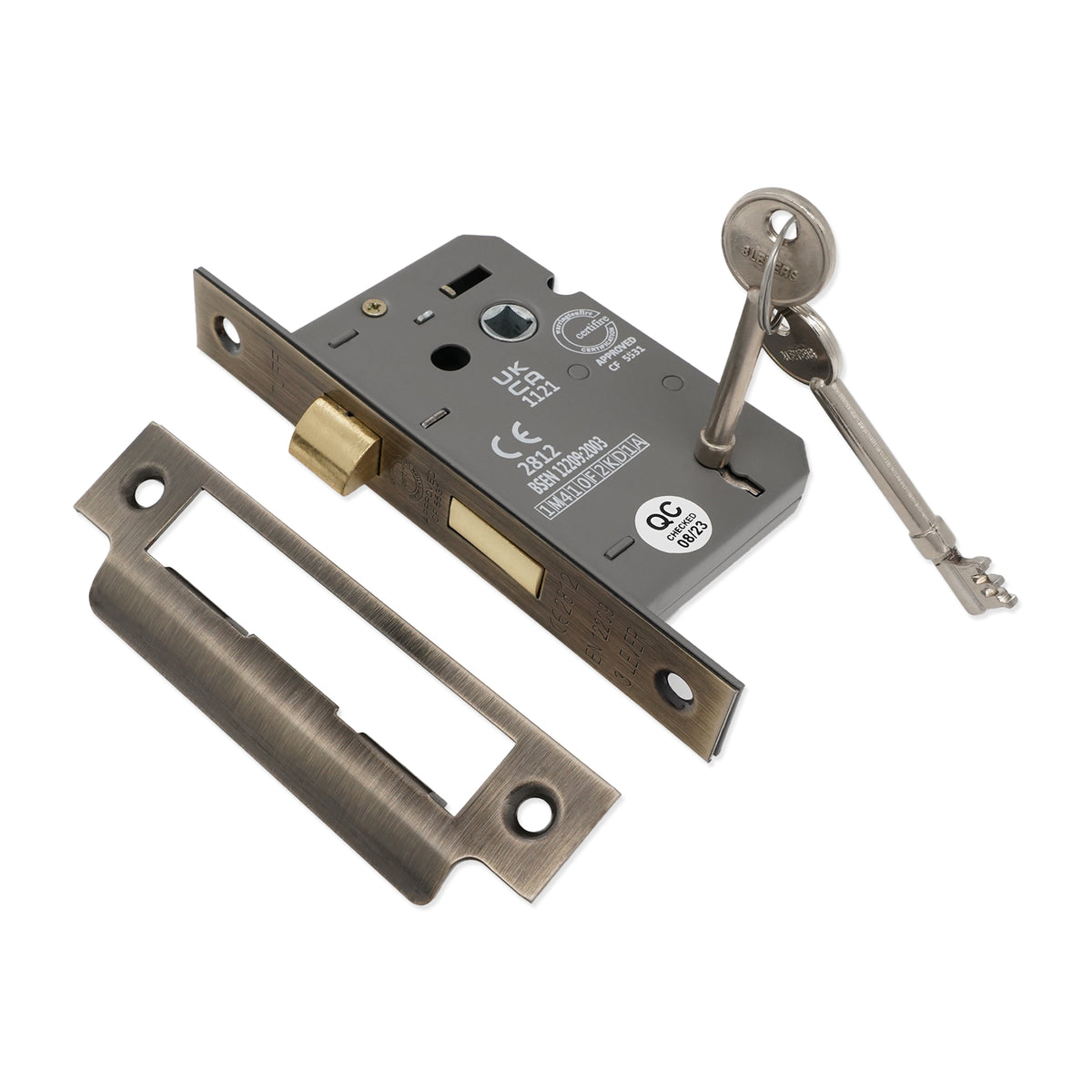 3" CE 3 Lever Mortice Sash Lock FD60 - Antique Brass