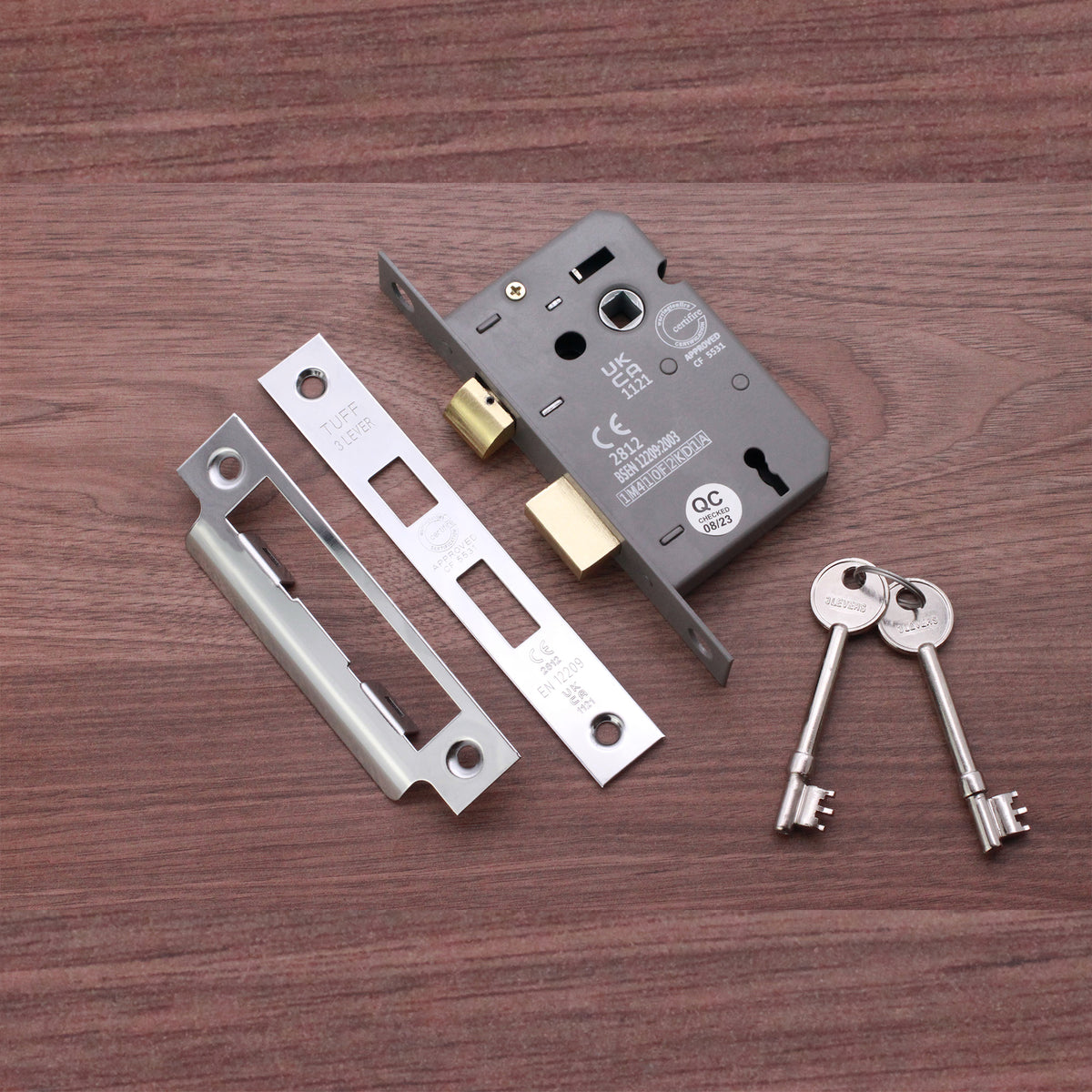 3" CE 3 Lever Mortice Sash Lock FD60 - Polished Chrome