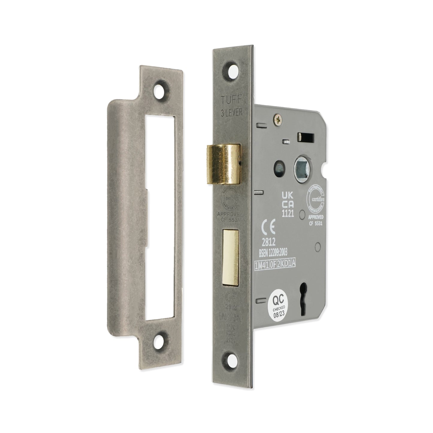 3" CE 3 Lever Mortice Sash Lock FD60 - Pewter