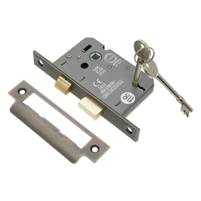 3" CE 3 Lever Mortice Sash Lock FD60 - Pewter