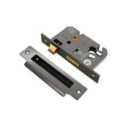 2.5" CE Euro Profile Mortice Sash Lock - Black Nickel