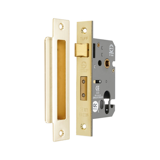 2.5" CE Euro Profile Mortice Sash Lock - Electro Brass