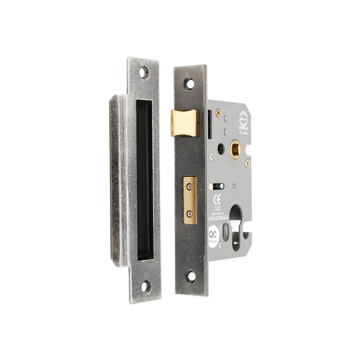 2.5" CE Euro Profile Mortice Sash Lock - Pewter