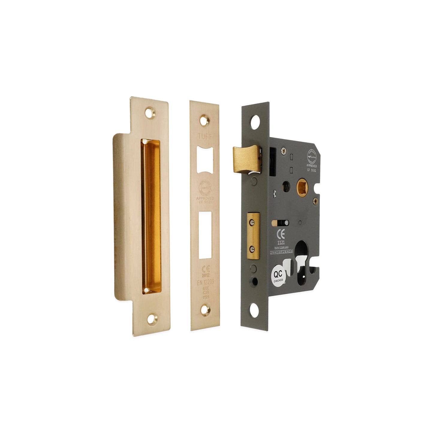 2.5" CE Euro Profile Mortice Sash Lock - Satin Brass
