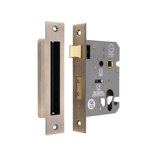 3" CE Euro Profile Mortice Sash Lock - Aged Brass