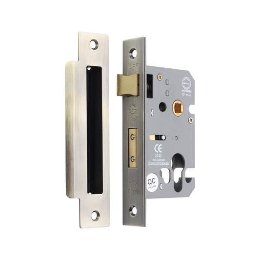 3" CE Euro Profile Mortice Sash Lock - Antique Brass