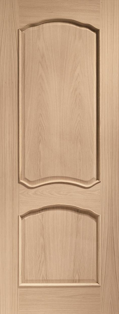 Wooden door with two arched panels on a beige background