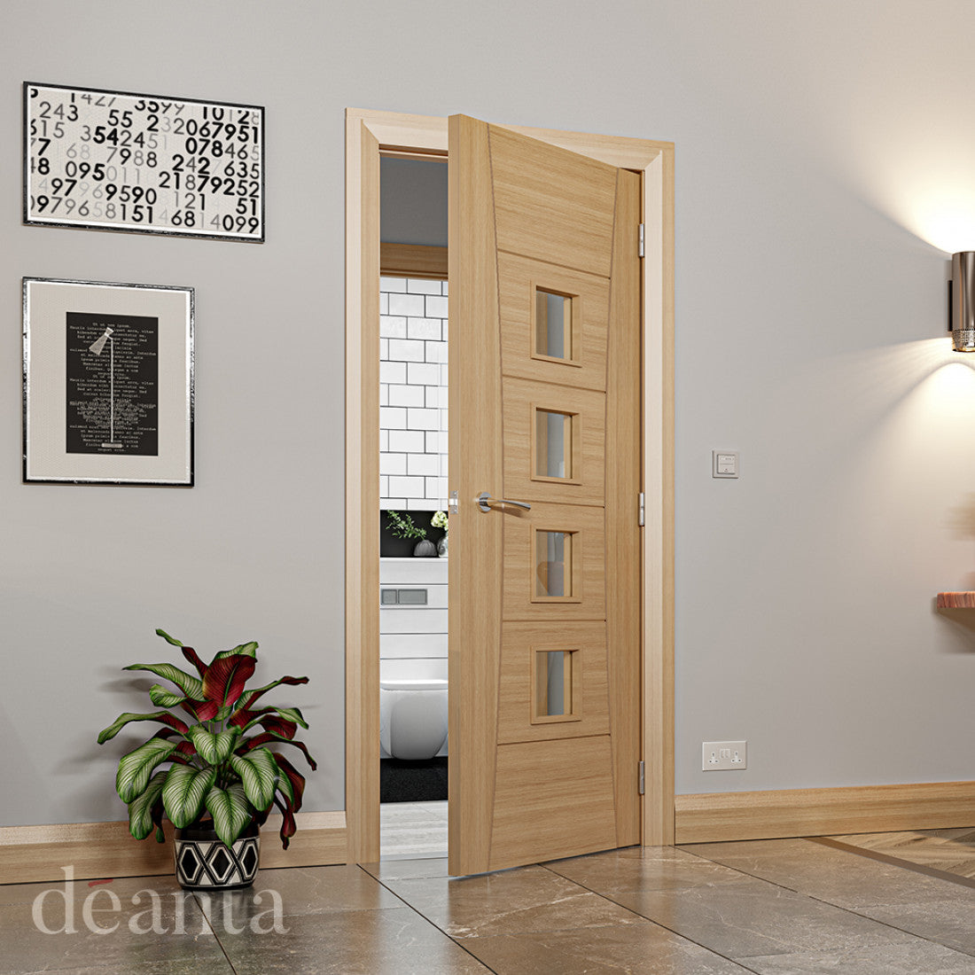 Pamplona Prefinished Oak Glazed internal door deanta life