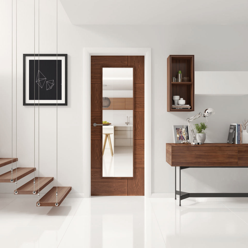 Ravenna Internal Walnut Pre-Finished Door with Clear Glass