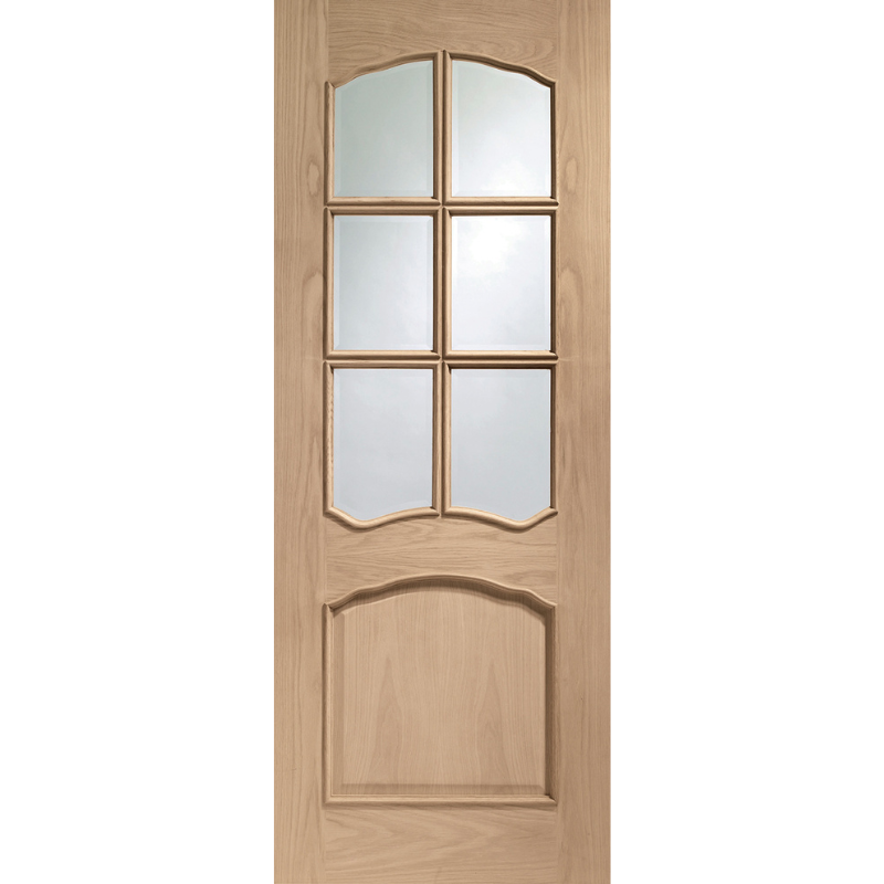 Riviera Internal Oak Door with Clear Bevelled Glass and Raised Mouldings