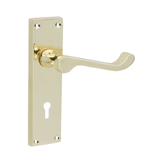 Victorian Scroll Lock Lever Handle 150mm Polished Brass
