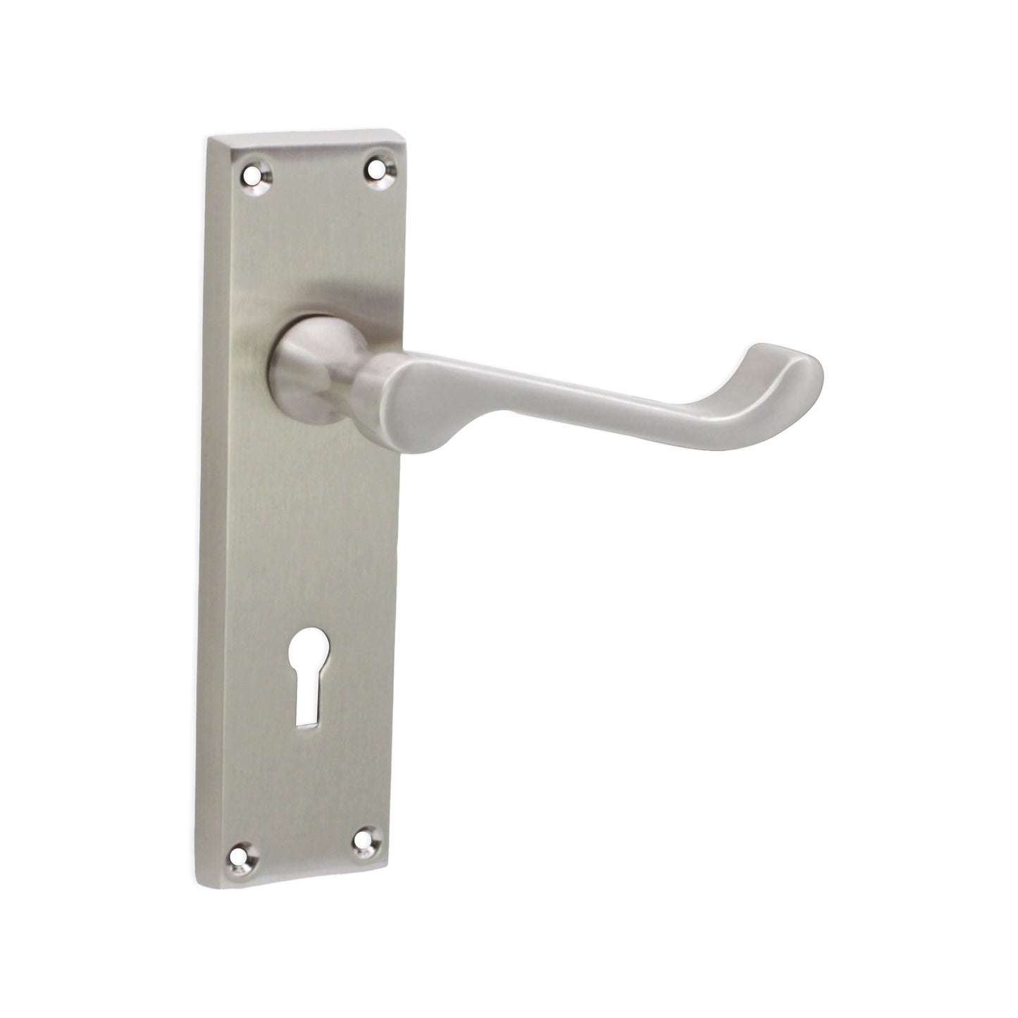 Victorian Scroll Lock Lever Handle 150mm Satin Nickel