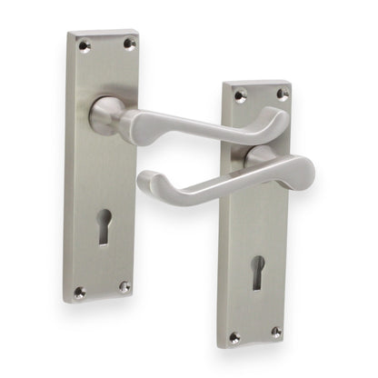 Victorian Scroll Lock Lever Handle 150mm Satin Nickel