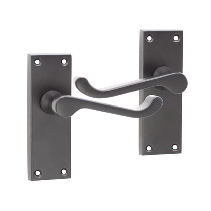 Victorian Scroll Latch Lever Handle 115mm Matt Black