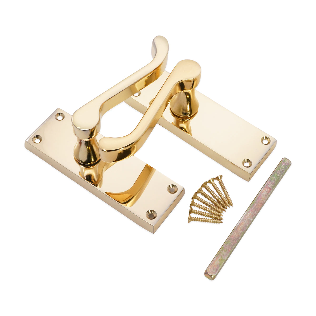 Victorian Scroll Latch Lever Handle 115mm Polished Brass