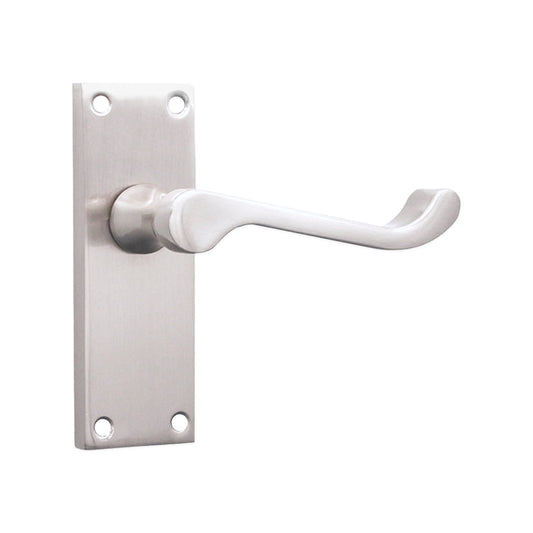 Victorian Scroll Latch Lever Handle 115mm Satin Nickel