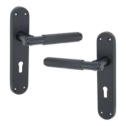 Connaught Knurled Lever on Backplate Lock Matt Black