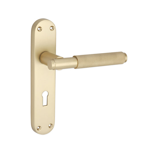 Connaught Knurled Lever on Backplate Lock Satin Brass